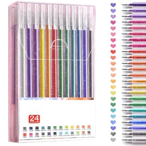 Image of OWill Glitter Pens Gel Pens Set Kids, Colouring Pens for Kids Adults, Coloring Gel Pen Glitter, Coloured Writing Pens for Coloring Books Cards Journaling Crafting Drawing (24pcs)