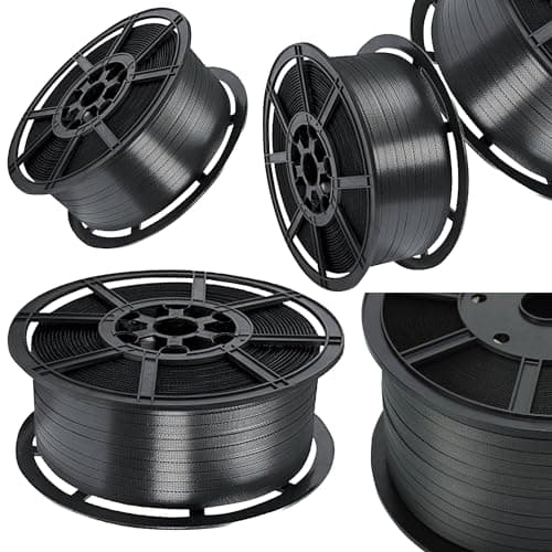 Image of 12mm Wide 1000 Metres Per Coil 310kg Brake Strength Polypropylene Black Plastic Hand Pallet Strapping Coil (2 Coils)