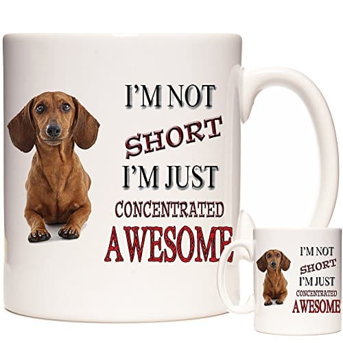 Image of Sausage Dog Dachsund Gift Coffee Mug/Tea Cup. I Am Not Short. Ceramic Gift Mug for Dog Lovers