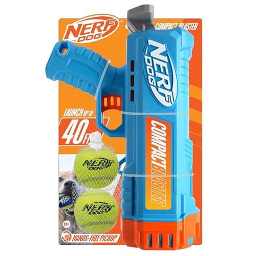 Image of Nerf Dog Compact Ball Blaster Gift Set, Includes 2.5-Inch Non-Squeaker Tennis Balls, Light Blue/Orange/Gray (2-Pack)