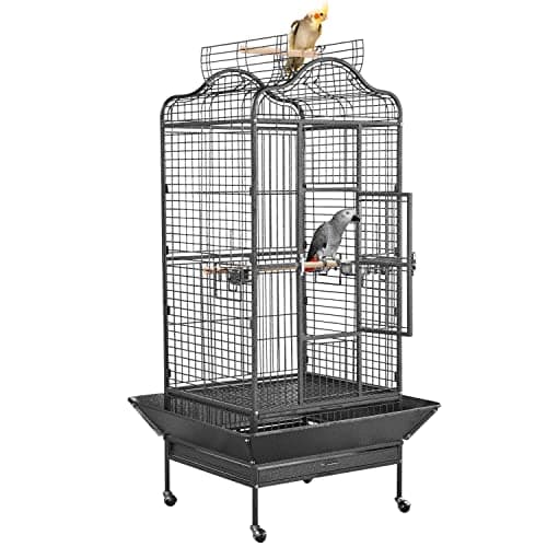 Image of Yaheetech Rolling African Grey Parrot Cage Open Play top Large Bird Cage for Mini Macaw Cockatoo Cockatiels Small Quaker Sun Conure 160cm High