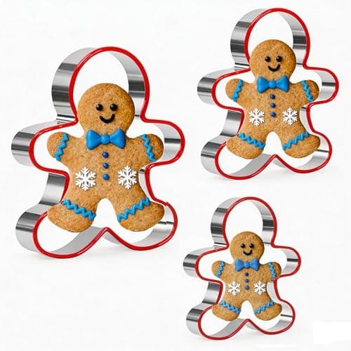 Image of 3 Pcs Gingerbread Man Cookie Cutters Set,Gingerbread Biscuit Cutters,Stainless Steel Cookie Cutter,with Red Edge,for Valentine's Day, Birthdays, Christmas Biscuit Shapes(9cm,11cm,13cm)