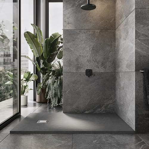 Image of Go Bathrooms 1200 x 900mm Grey Slate Shower Tray Anti Slip Flat Stone Rectangle Shower Base for Enclosure Cubicle and Wetrooms Cut to Size