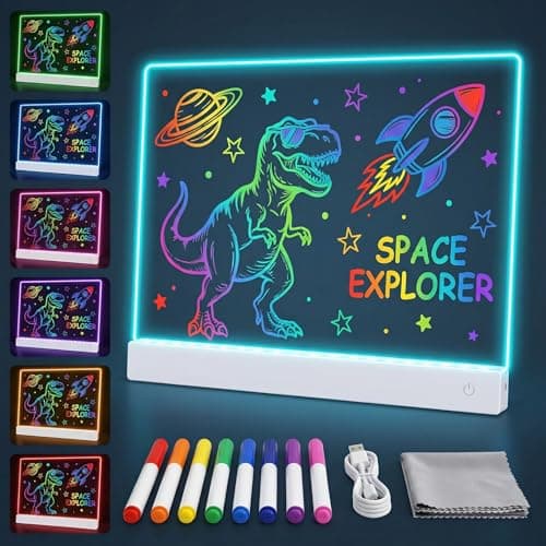 Image of 10Pcs LED Drawing Board, 16-Inch Rechargeable LED Drawing Lamp & Glow Pad with Neon Glow & 7 Markers, Cleaning Cloth and Stand for Art Gifts & Birthday