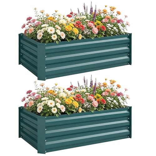 Image of Outsunny Set of 2 Raised Garden Bed, Outdoor Planter Box with Galvanised Steel Frame for Growing Vegetables, Flowers and Herbs, 100 x 60 x 30 cm, Green