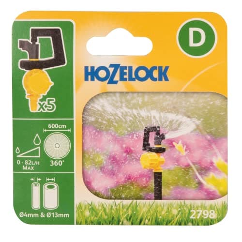 Image of HOZELOCK - Micro Sprinkler Adjustable 360° Vari Rotor Spray In-Line, ø 13 mm and End-of-Line ø 4 mm : Adjustable Flow 0-82 LPH, 600 Cm Coverage, Strength and High Distribution [2798 0005]
