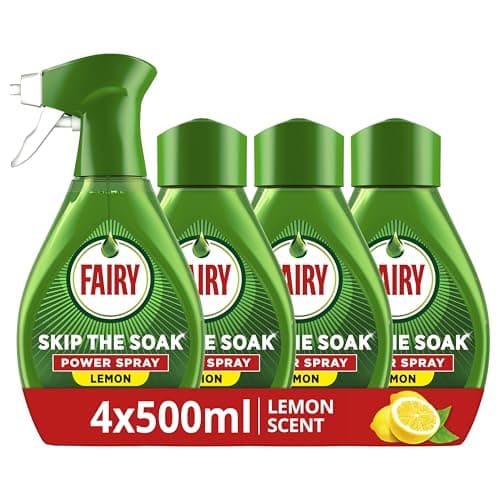 Image of Fairy Skip the Soak Dish Spray Kit Lemon, Trigger + 4x500ml Refill. 100% Grease Removal for Dishes & Surfaces.