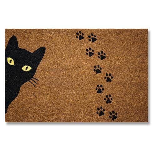 Image of Koko Doormats Natural Coir Door Mat “Black Cat” | Non-Slip PVC Backing Welcome Mat for Indoor & Outdoor Use | 60x40 cm Entryway Rug | Durable Front Door Mat