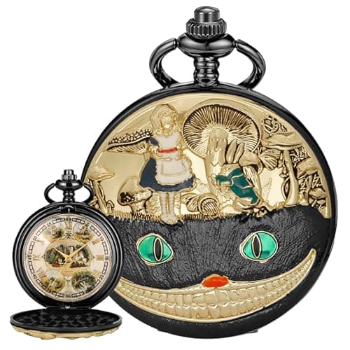 Image of Tiong Women's Retro Pattern Pocket Watch Group Eagle Dial Roman Numerals Quartz Pocket Watches with Chain for Women's Girl's