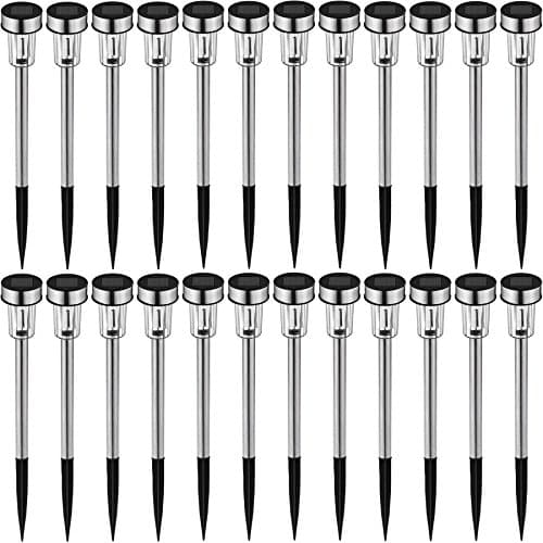 Image of TecTake 800429 Garden Solar Post Lights LED Cold White Outdoor Light Rechargeable Lamps Patio Stainless Steel - Different Quantities (24 Pieces)