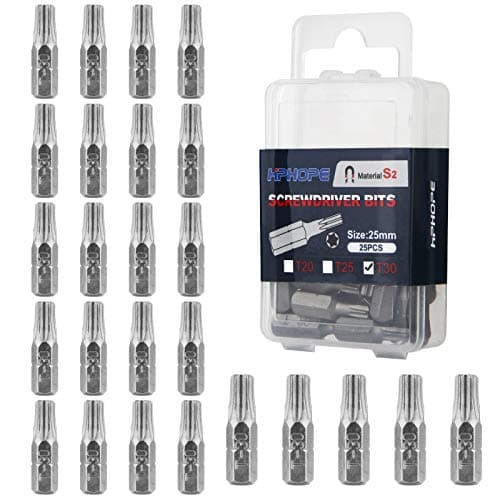Image of HPHOPE T30 Bits, T30 Torx Bit x 25 Pcs, 1/4" Hex Shank Screwdriver Bits Sets, 25 Bits per Box