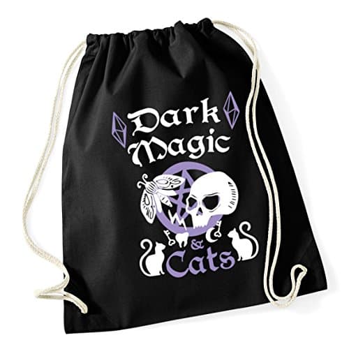 Image of Hippowarehouse Dark Magic & Cats Witch Pastel Goth Drawstring Cotton School Gym Bag 37cm x 46cm, 12 litres