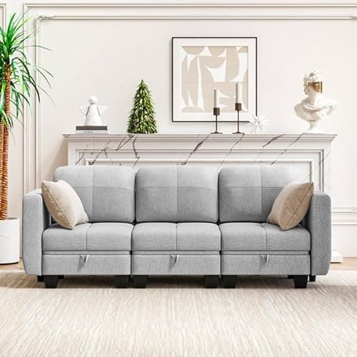 Image of Hello-5ive Modular 3 Seater Sofa, Fabric Sofa Bed with Storage and Removable Back Cushion Covers, Convertible Sofa Couch for Living Room