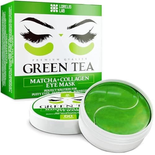 Image of Green Tea Matcha Under-Eye Patches with Collagen and Hyaluronic Acid - Hydrating Under-Eye Mask for Dark Circles and Puffiness - Anti-Aging and Anti-Wrinkle Effect (Unscented)