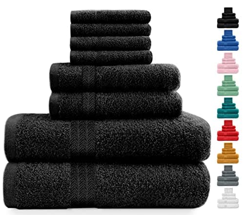 Image of Midland Bedding 8 Piece Bale Towel Set, Cotton Towels Set - 4 Wash Cloths/Face Towels, 2 Bath Towels and 2 Hand Towels for Bathroom. 400 GSM Thread Count (Black)