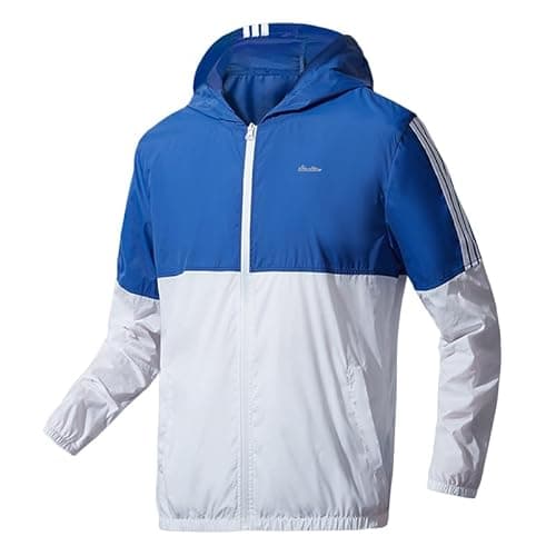 Image of LairschDan Men's UPF 50+ Sun Protection Cycling Jacket, Lightweight Windproof Hooded Windbreaker, Quick Dry Breathable Outdoor Running Hiking Bike Coat (UK, Alpha, 3XL, Regular, Regular, Blue/White)