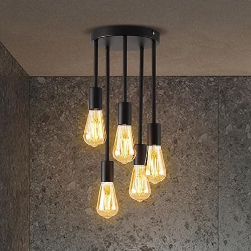 Image of ANWIO Ceiling Lights Fitting,5 Lights Ceiling Lights with E27 Base,Black Kitchen Light Fixture,Pendant Light Fitting,Flush Fitting Ceiling Light for Living Room,Bedroom(NO Bulbs)