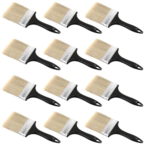 Image of SENJEOK 12 Pcs 4 Inch Paint Brush, 100mm Draw Paint Brush with Black Plastic Handle for Staining Varnish Painting