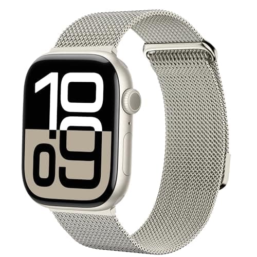 Image of Fullmosa Compatible with Apple Watch Straps 46mm 45mm 42mm 44mm 49mm, Magnetic Milanese Loop Replacement iWatch Straps for Women Men for Ultra/SE 3 2 1 Series 11 10 9 8 7 6 5 4 3 2 1, Starlight