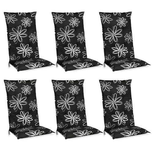 Image of Beautissu Set of 6 High Back Garden Chair Cushions 120x50x6 cm - Seat Outdoor Chair Cushions for Garden Furniture Rattan Recline with Backrest & Soft Foamcore Padding - UV-lightfast - Flores HL