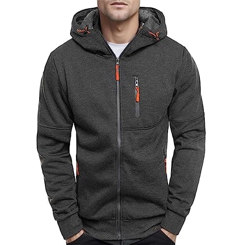 Image of Men's Hoodie Sweatshirt Hoodie Warm Sweat Jacket with Zip Side Pockets Large Chest Pocket Oversized Long Sleeve Sports Hooded Jacket Jogging Hoodie for Gym Urban Streetwear, Dark grey-3, XL