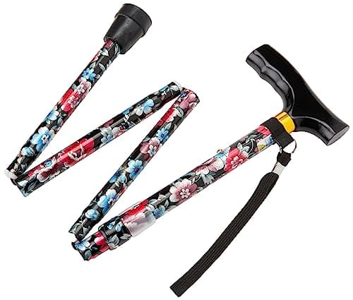 Image of NRS Healthcare Folding Walking Stick, Black Floral