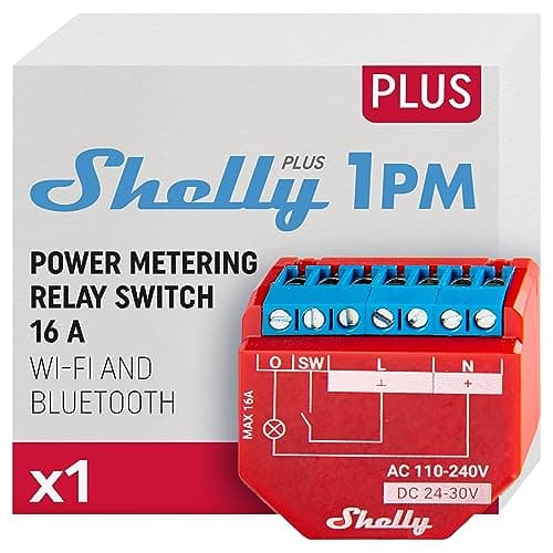 Image of Shelly Plus 1PM | WLAN & Bluetooth Relay Switch With Power Metering | Smart Home Switch | Works With Alexa & Google Home | iOS & Android App | No Hub Required | DIY Lamp Control