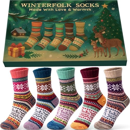 Image of Christmas Gifts for Women Ladies Socks 4-7: Xmas Gifts for Mum Grandma Nan Her Daughter Teenage Girl Sister Christmas Presents Winter Thermal Warm Cosy Bed Socks Ladies Stocking Fillers for Women Wife