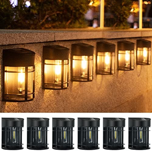 Image of btfarm 【6 Pack】 Solar Fence Lights Outdoor Garden, Solar Outdoor Wall Lights Waterproof Retro LED Wall Lights for Garden Fence Patio Decking Gate Yard Decoration (Warm White)