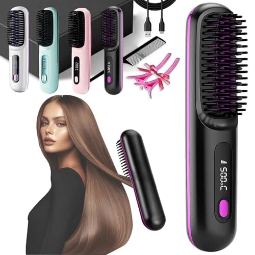 Image of Heated Styling Brush for Short Hair, 2026 Cordless Smart Ceramic Heated Hairs Brush Styler, 3 Heat &LED&Fast Charging, Hair-Friendly &Long-Lasting Design for Travel/Home (#A)
