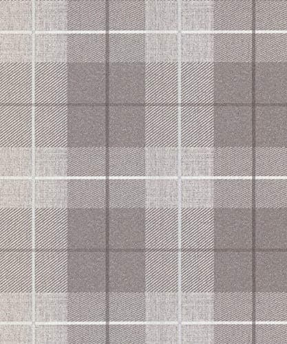 Image of Taupe Country Tartan Wallpaper Checked Hessian Paste Wall Vinyl YöL
