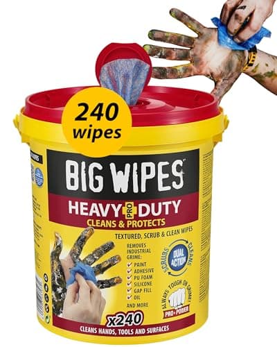 Image of Big Wipes Heavy Duty Pro+ Hand Wipes – Textured Dual-Sided Cleaning Wipes for Paint, Grease, Oil - Industrial Cleaning Products for Tools & Surfaces - Heavy Duty Hand Cleaner - Dispenser Bucket x240