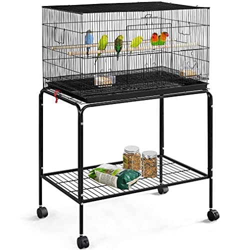 Image of Yaheetech Large Wide Bird Cage Budgie Cage with Stand Parrot Cage Black Iron Flight Cage for Small lovebird/Cockatiel/Parakeet/Conure/Finch 119cm High