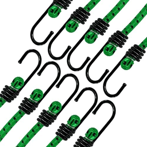 Image of ANSIO Bungee Cords with Hooks 32"-80cm Pack of 10 UV-Resistant Elastic Straps Ideal for Securing Luggage, Racks,Camps, Motorcycle, Tarps,Garden Furniture, Hand Truck,DIY Storage Multi-Purpose-Green