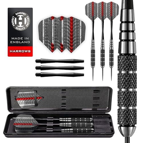 Image of Harrows Black Jack Stainless Steel Tip Darts Set 18g, 20g, 22g & 24g - Inlcudes Speedline Shafts, Supergrip Flights & Travel Case 22g