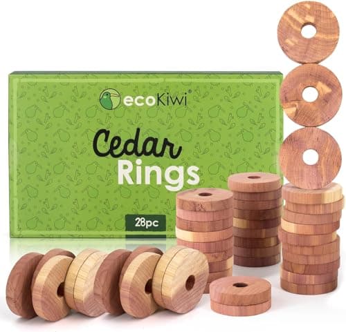 Image of ecoKiwi Moth Repellent for Wardrobes Cedar Rings - 28 Pack - 100% Natural Cedar Balls - Anti Moth Products - Cedarwood Oil Moth Repellent for Rooms & Clothes - Moth Balls for Wardrobe with Sandpaper