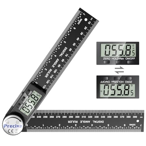 Image of Preciva Digital Angle Finder Tool, 400mm Length Ruler Protractor, Internal & External Angles Measurement Tool, Woodwork Square Detector, Black