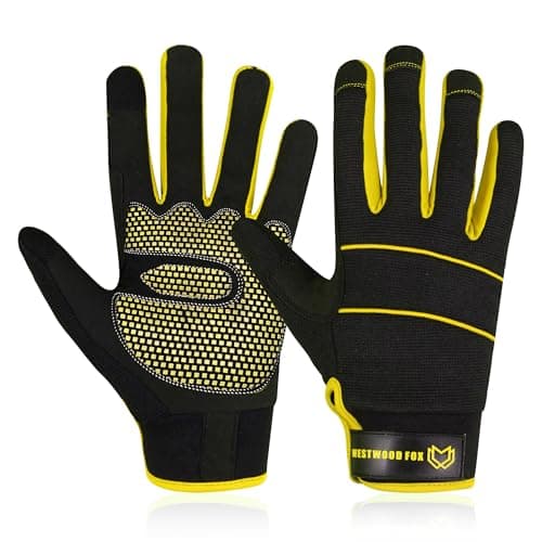Image of WESTWOOD FOX Mens Working Gloves Utility Workman Mechanic Gloves Touch Screen Anti slip Palm Padded Knuckles Safety Work Gloves Rigger Mechanic (Yellow, S)