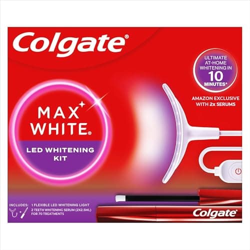 Image of Colgate Max White LED Teeth Whitening Kit with 2 Overnight Wands - Ultimate Whitening in 10 Minutes* - Reverses up to 20 Years of Stains* - Flexible LED Device