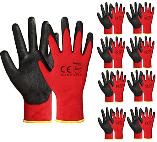 Image of A406 24 Pair Red Work Gloves Nitrile Coated for Builders, Gardening, Construction, Warehouse Use (Large)