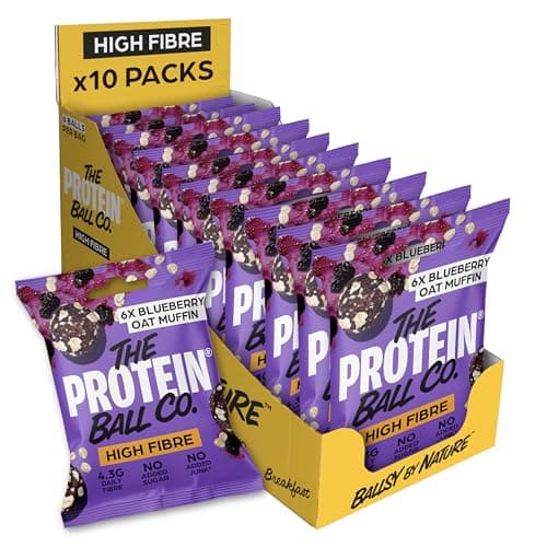 Image of The Protein Ball Co Blueberry Oat Muffin Protein Balls - High Fruit Fibre Snacks - Gluten-Free, No Added Sugar - Healthy Energy Balls, Box of 10 Bags