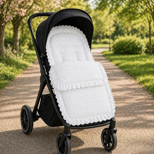 Image of FYLO Universal Broderie Anglaise Pushchair Footmuff – Soft Cosy Toes Liner for Prams, Strollers & Buggies – Padded for Comfort, Machine Washable – Elegant Lace Trim – Fits All Models (White)