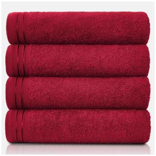 Image of GC GAVENO CAVAILIA Large Towels Bath Sheet - Highly Absorbent Egyptian Cotton Towel Set - 4 Pack Extra Soft Large Bath Towel Red - Quick Dry Bath Sheets - 450 GSM Washable Towels, 75 x 135 cm