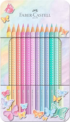 Image of Faber-Castell Colouring Pencils Sparkle Pastel Pack of 12 Metal Case tin of 12
