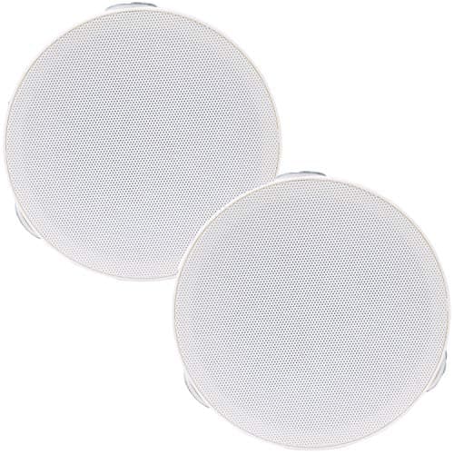 Image of PAIR of 4” Mini Low Profile Ceiling Speakers -40W Max 8 OHM Impedance- White 2 Way Sleek & Compact Flush Mount Slim Line Metal Mesh Grille – Perfect for Bluetooth Amplifier