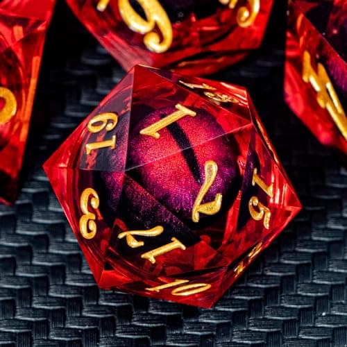 Image of ARUOHHA DND Dragons Eye Dice Liquid Core Red Resin Sharp Edged Dice with Gift Box, Handmade Polyhedral Dungeons D and D Dice Set Role Playing Game D20 D12 D10 D8 D6 D4