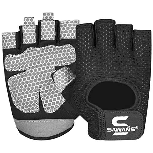 Image of SAWANS Gym Gloves for Men & Women Weight Lifting Fitness Gloves Breathable Ladies Gloves Training Non-Slip Silicone Padded Palm Grip Protection Exercise Workout Cycling Pull ups Microfiber (S, Black)