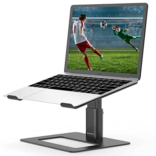 Image of BoYata Laptop Stand, Height Adjustable Ventilated Laptop Holder, Ergonomic Notebook Stand, Laptop Riser Compatible with 10-17'' Laptops-Black