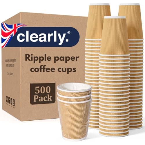 Image of Clearly 50 x 8oz Kraft Brown Ripple Disposable Paper Cups for Hot and Cold Drinks, Espresso Coffee Tea Drinking Cups, Ideal for Cappuccino Takeaway, Party, Picnic, Camping