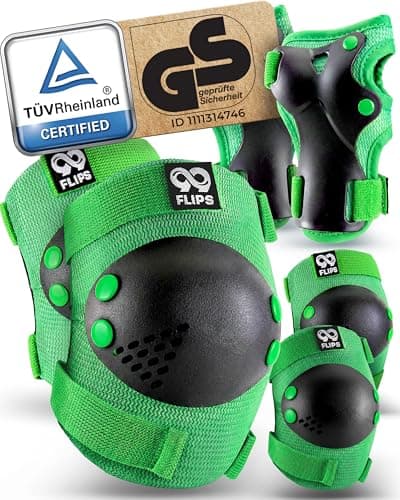 Image of 99FLIPS Kids Knee and Elbow Pads for Children - Kids Knee Pads Skating - Wrist Guards - RISE - Size SM - GREEN - Skateboard, Scooter, Inline Skates